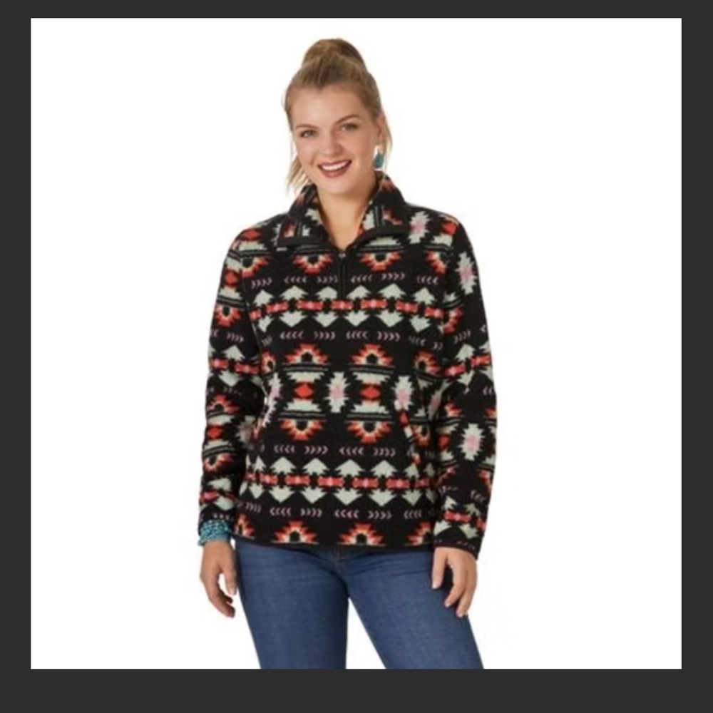 Wrangler Women's Southwestern Aztec Print Sherpa Quarter-Zip Pullover Size L